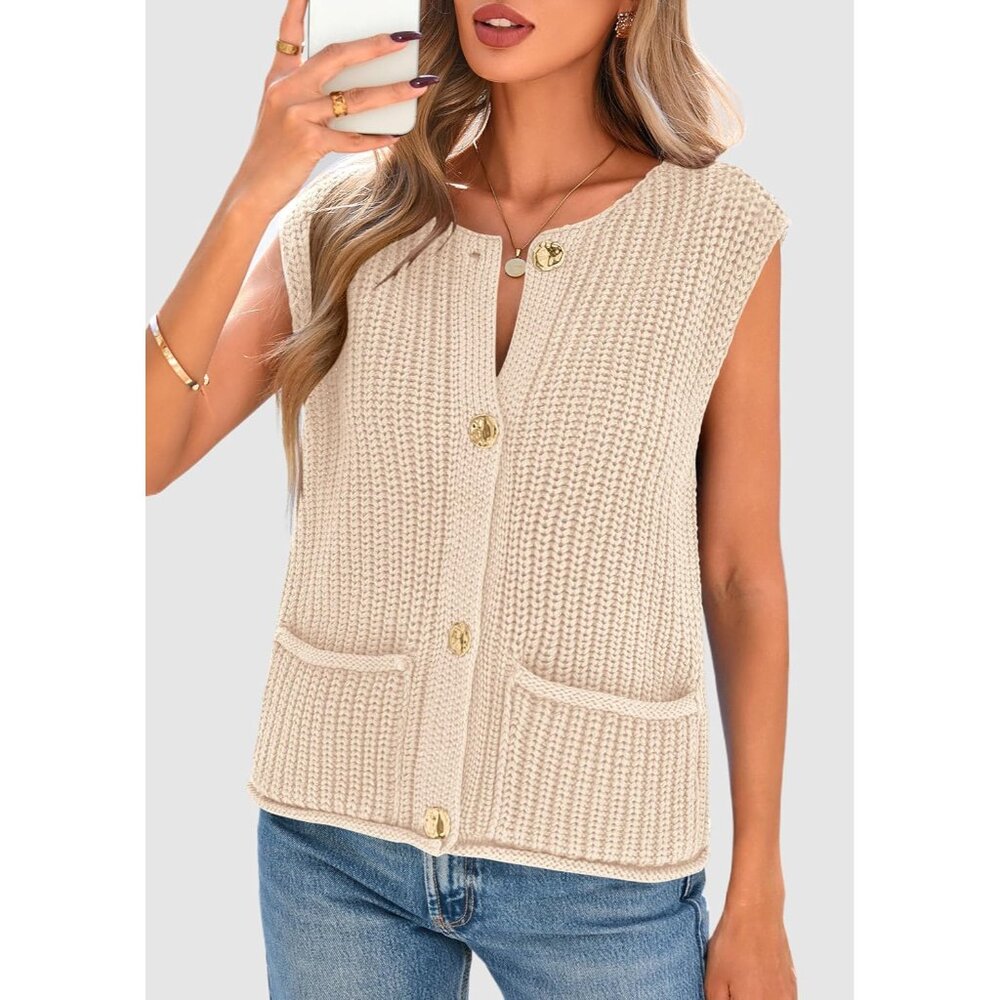 Versatile Women's Button Down Chunky Knit Sleevel… - image 7
